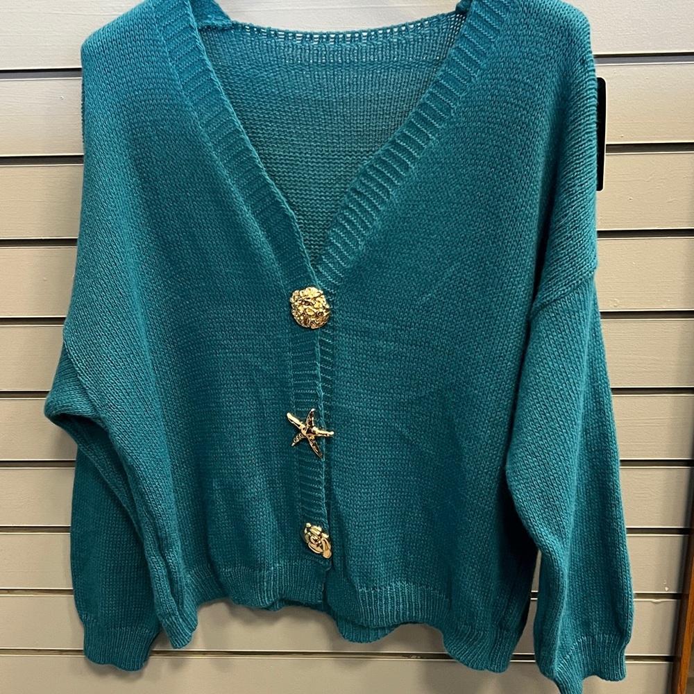 NWT Dark Teal Button-Down Women Sweater